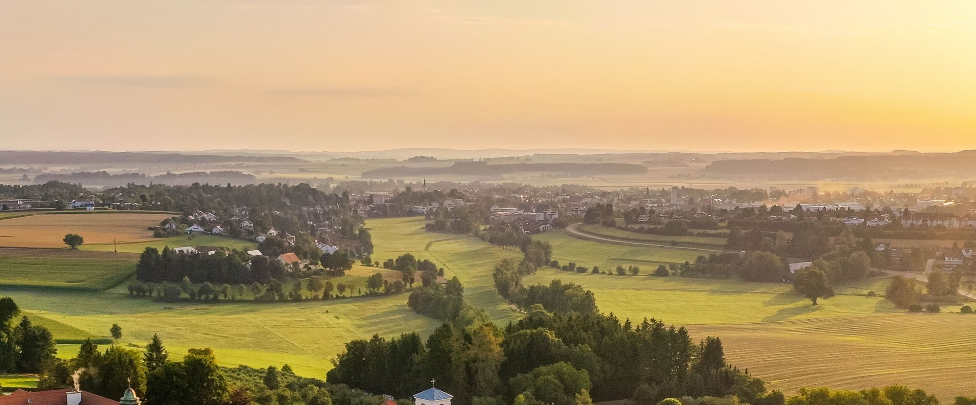 Blick auf ein großes Kloster umgeben von grünen Bäumen.