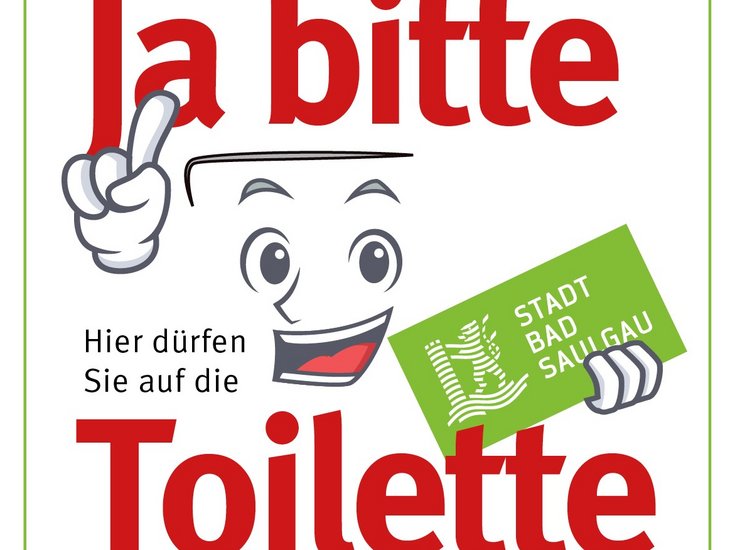 Ein Schild mit der Aufschrift "Ja bitte Toilette".